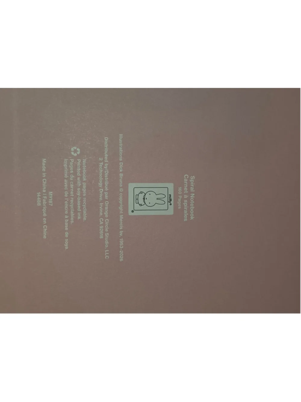 NB-2482 Licensed Miffy Spiral Notebook Hardback 160 pages